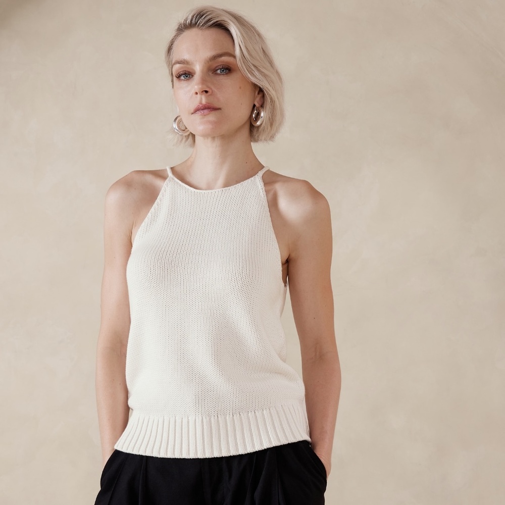 New! Banana Republic Cotton/Silk Sweater Tank, Khaki Beige, Sz Large - Picture 2 of 6
